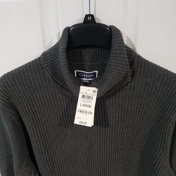 Club Room Mens Textured Cotton Turtleneck Sweater Charcoal Heather - Picture 9 of 9